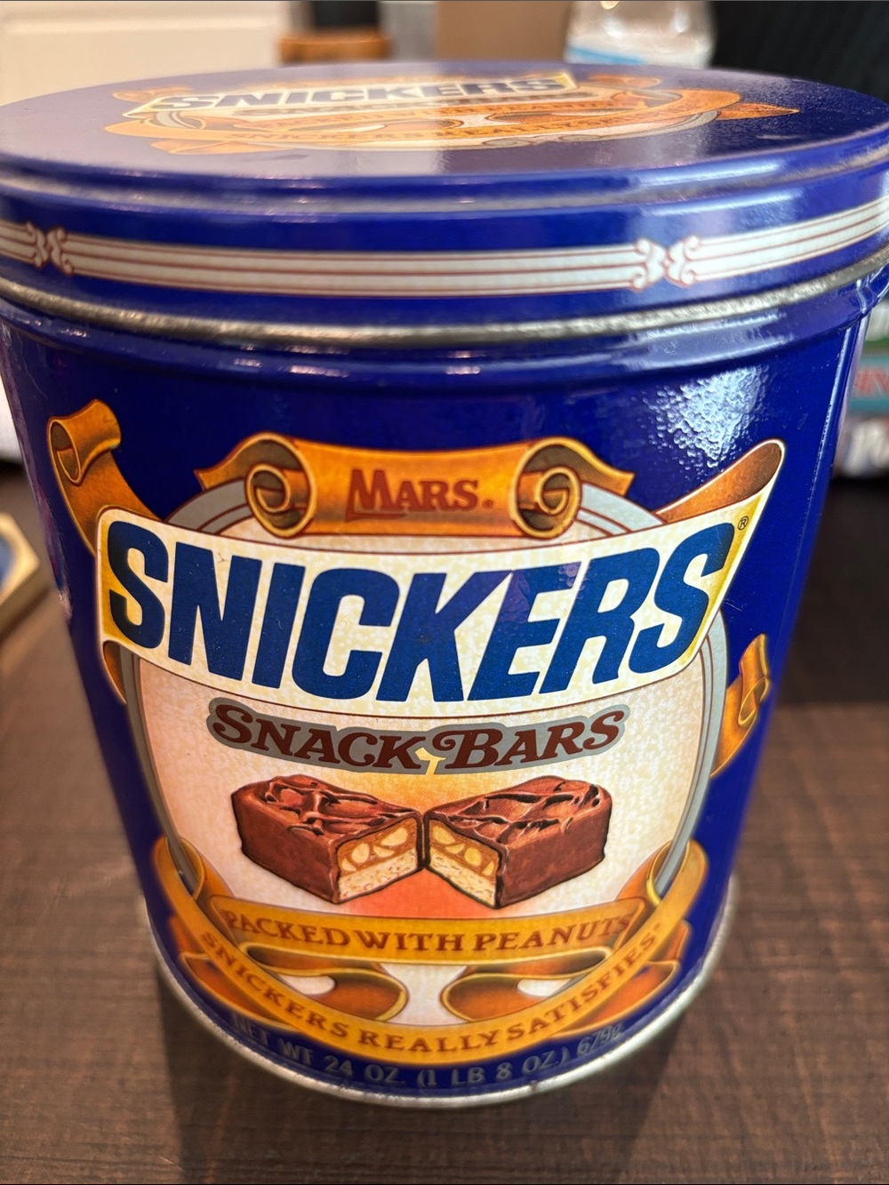 Vintage 1980s Snickers Snack Bars Collectible Metal Tin 24oz Mars Candy Retro